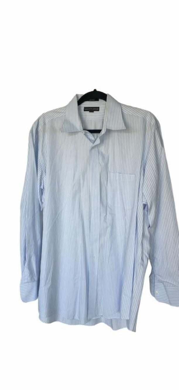 Saks Fifth Avenue Men's Blue Striped Long Sleeve Button-Up Dress Shirt_A113